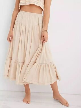 Aerie Y Yoke Midi Skirt Gauzy A Line Size Large